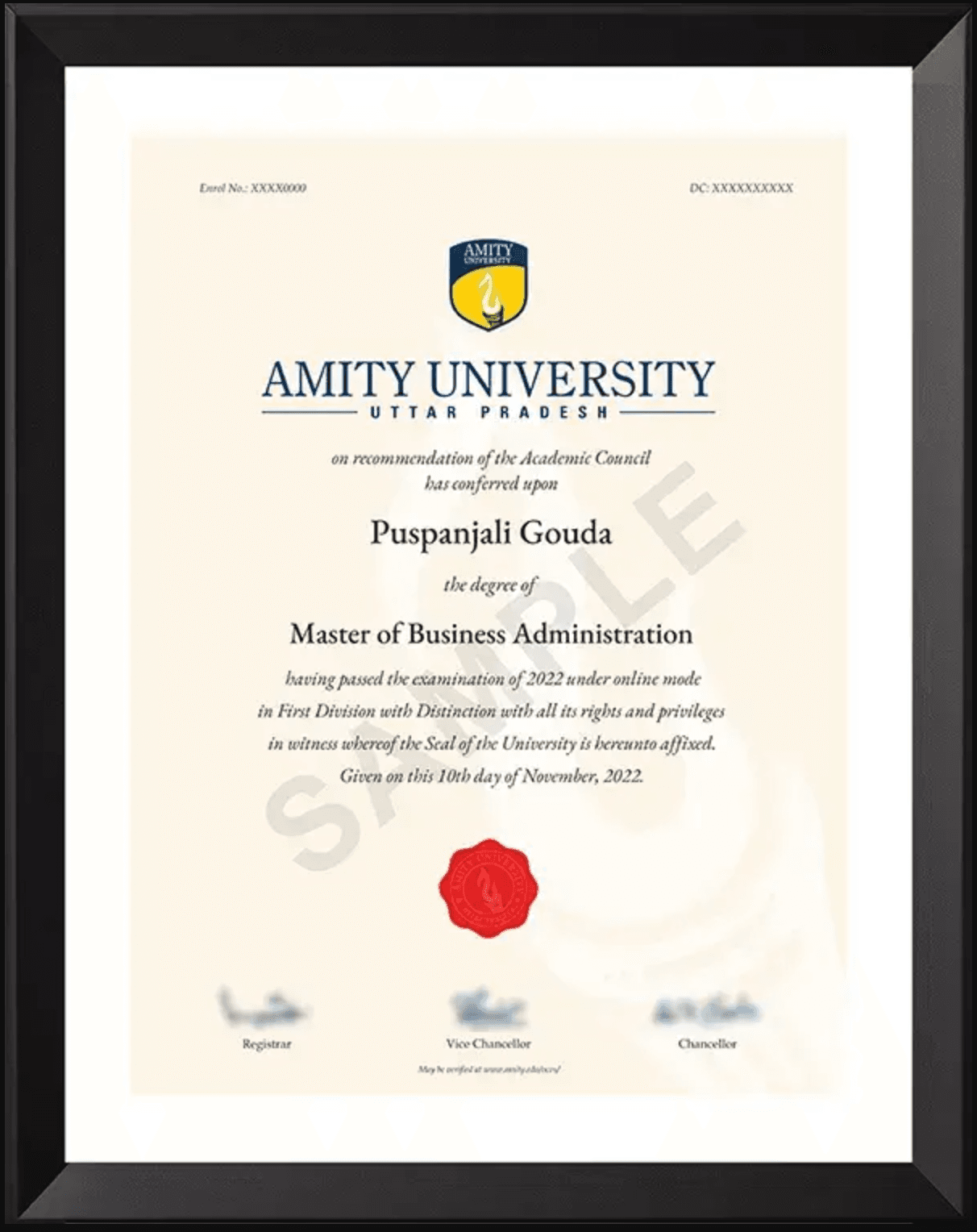 Sample Degree Certificate