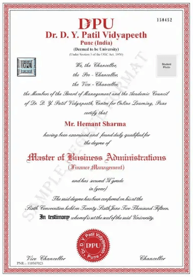 Sample Degree Certificate