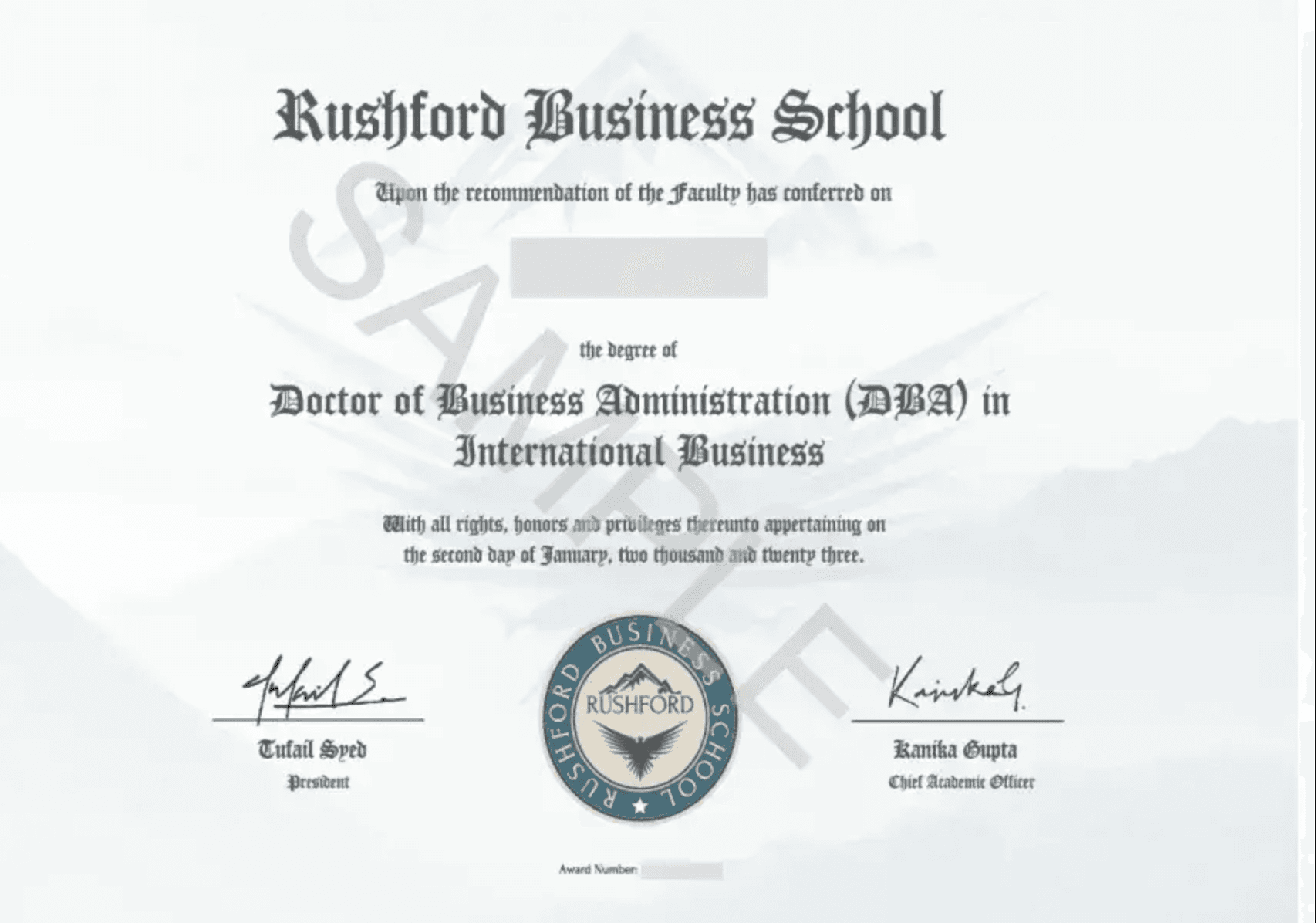 Sample Degree Certificate