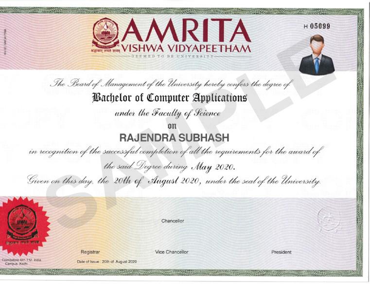 Sample Degree Certificate