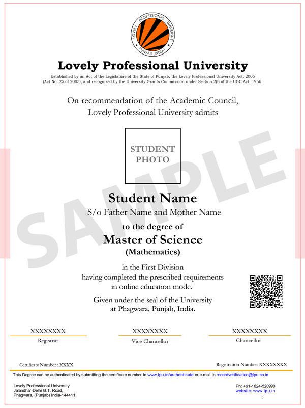 Sample Degree Certificate