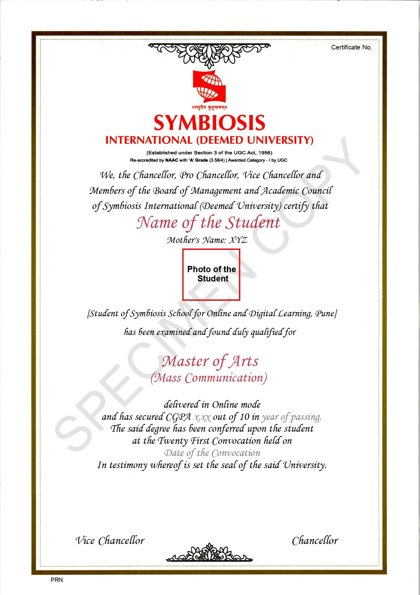 Sample Degree Certificate