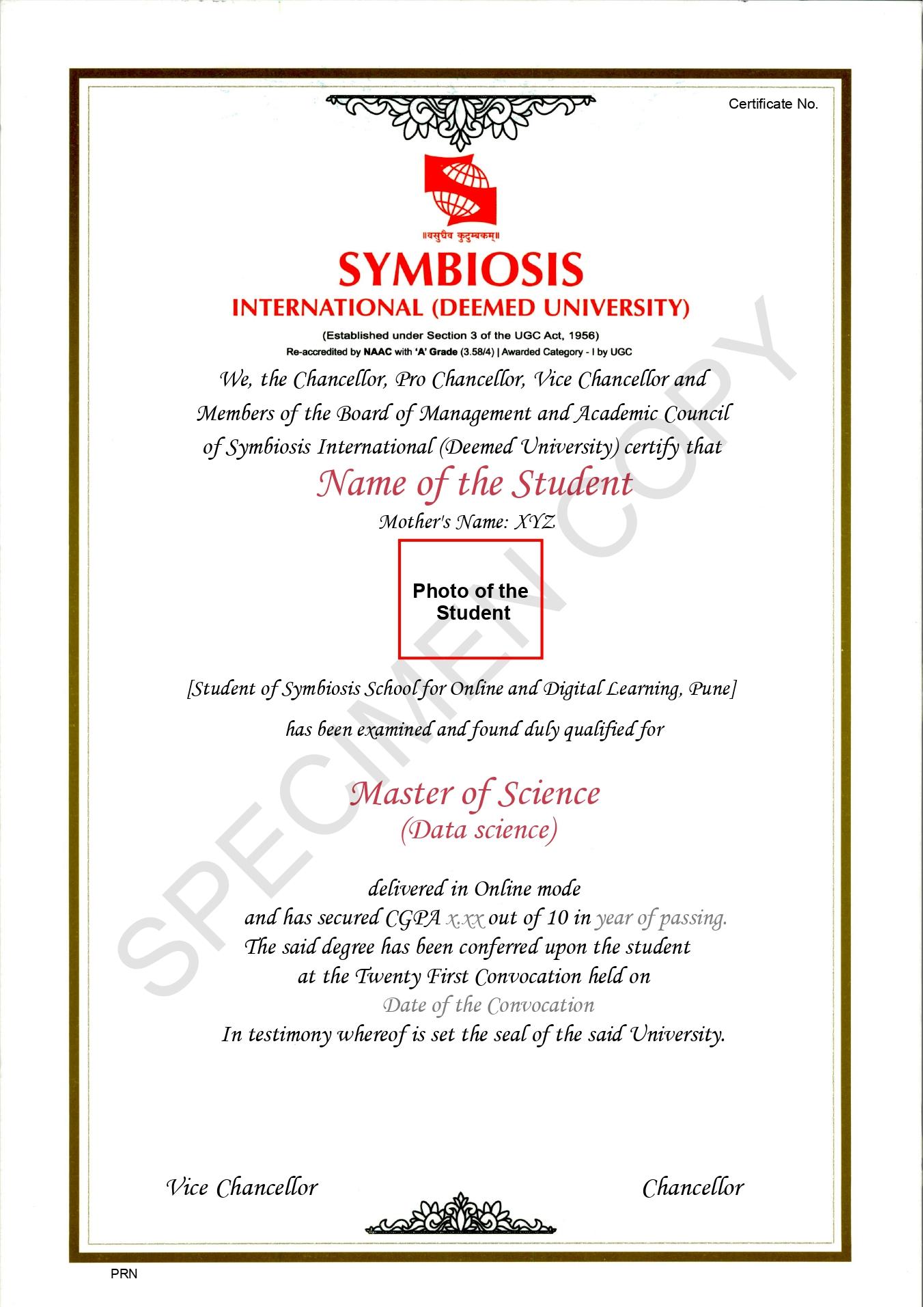 Sample Degree Certificate