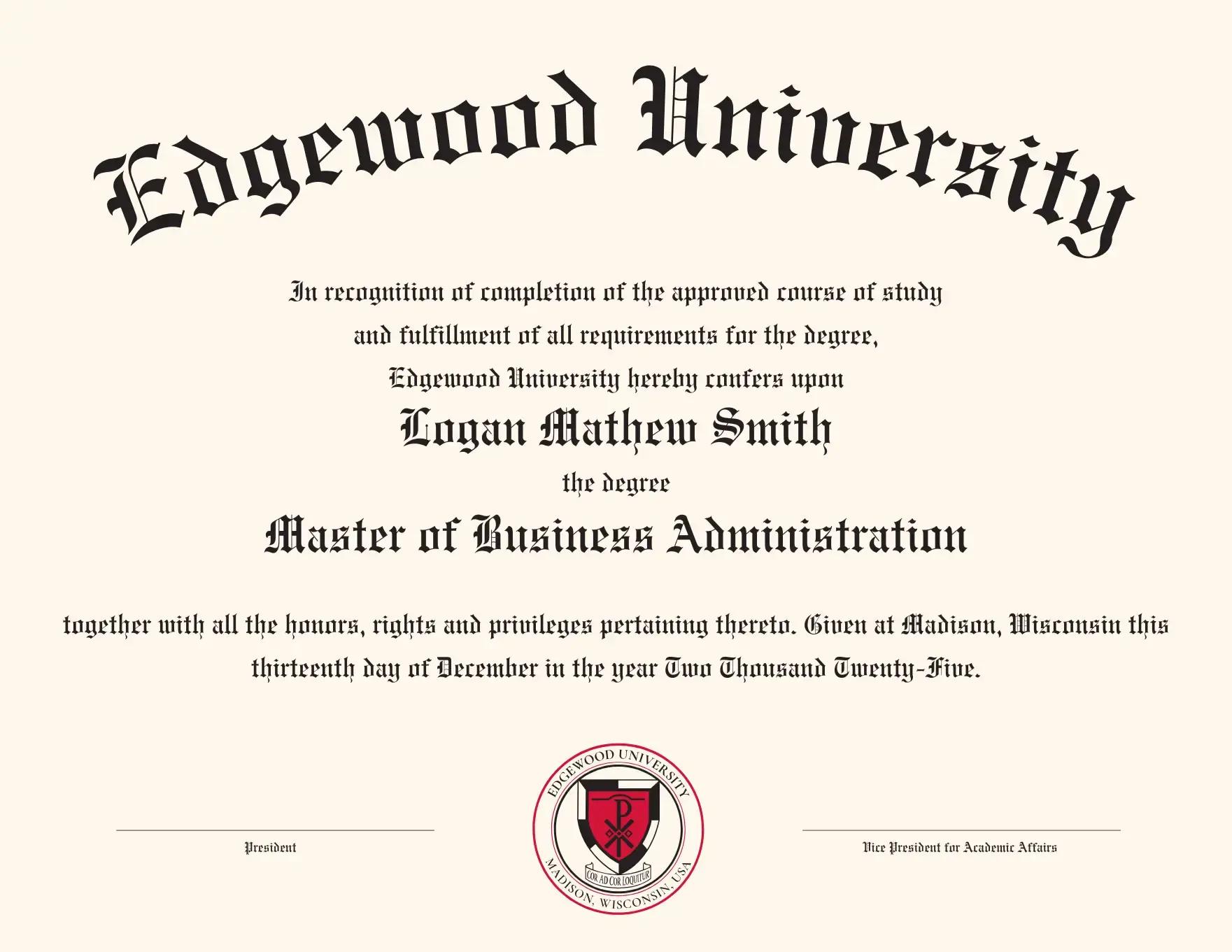 Sample Degree Certificate