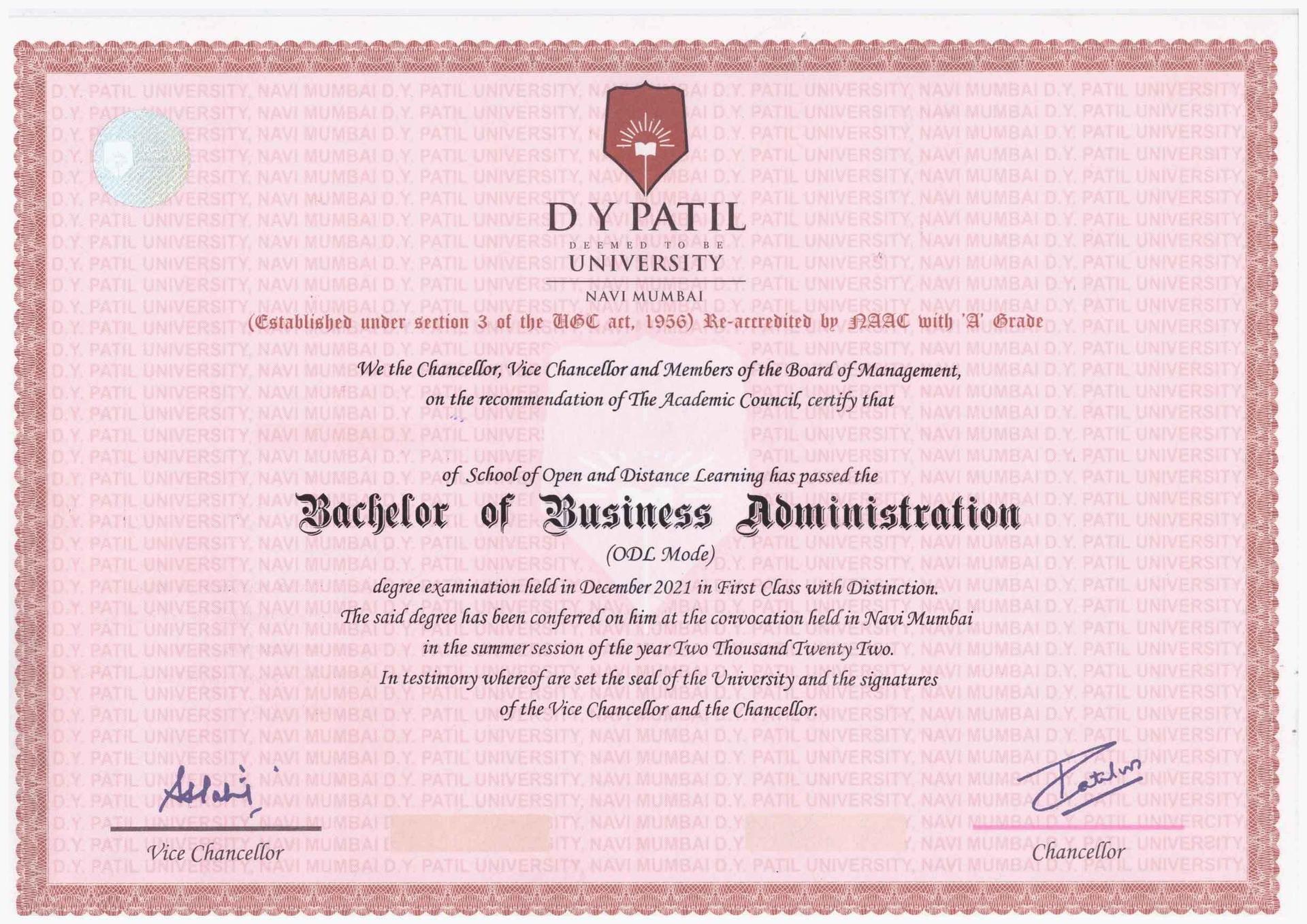 Sample Degree Certificate