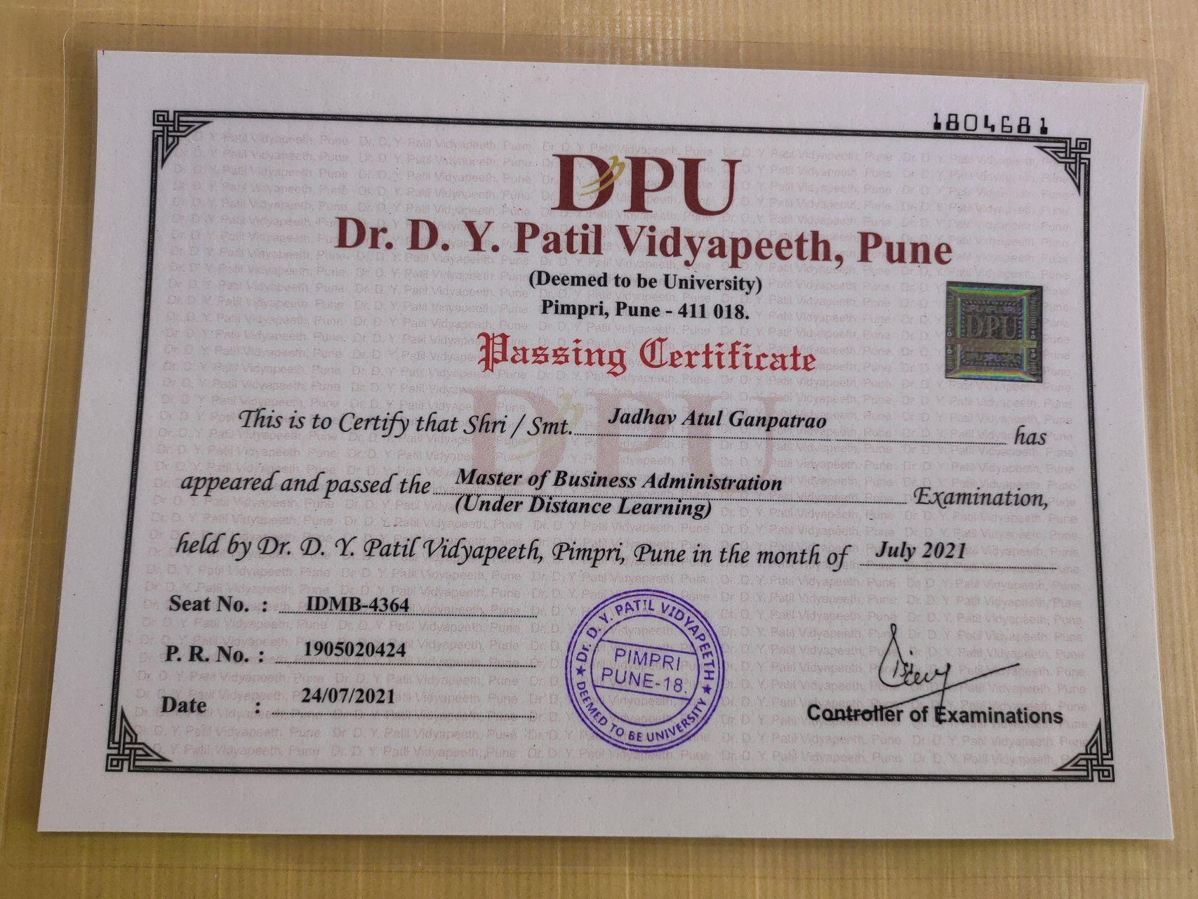 Sample Degree Certificate