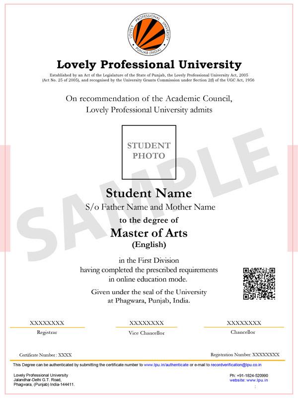 Sample Degree Certificate