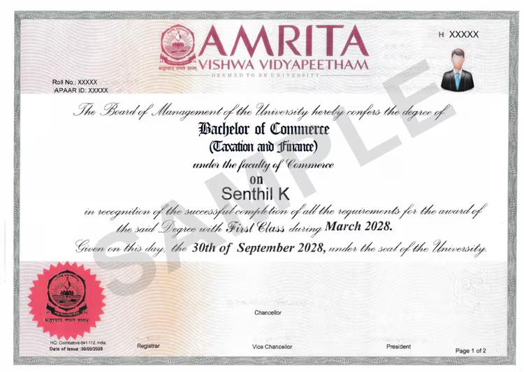 Sample Degree Certificate