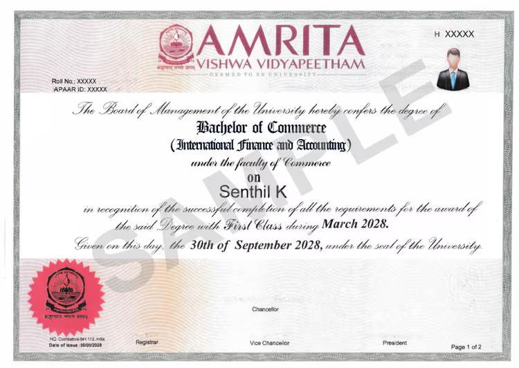 Sample Degree Certificate