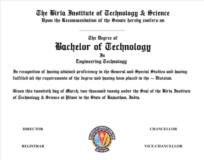 Sample Degree Certificate