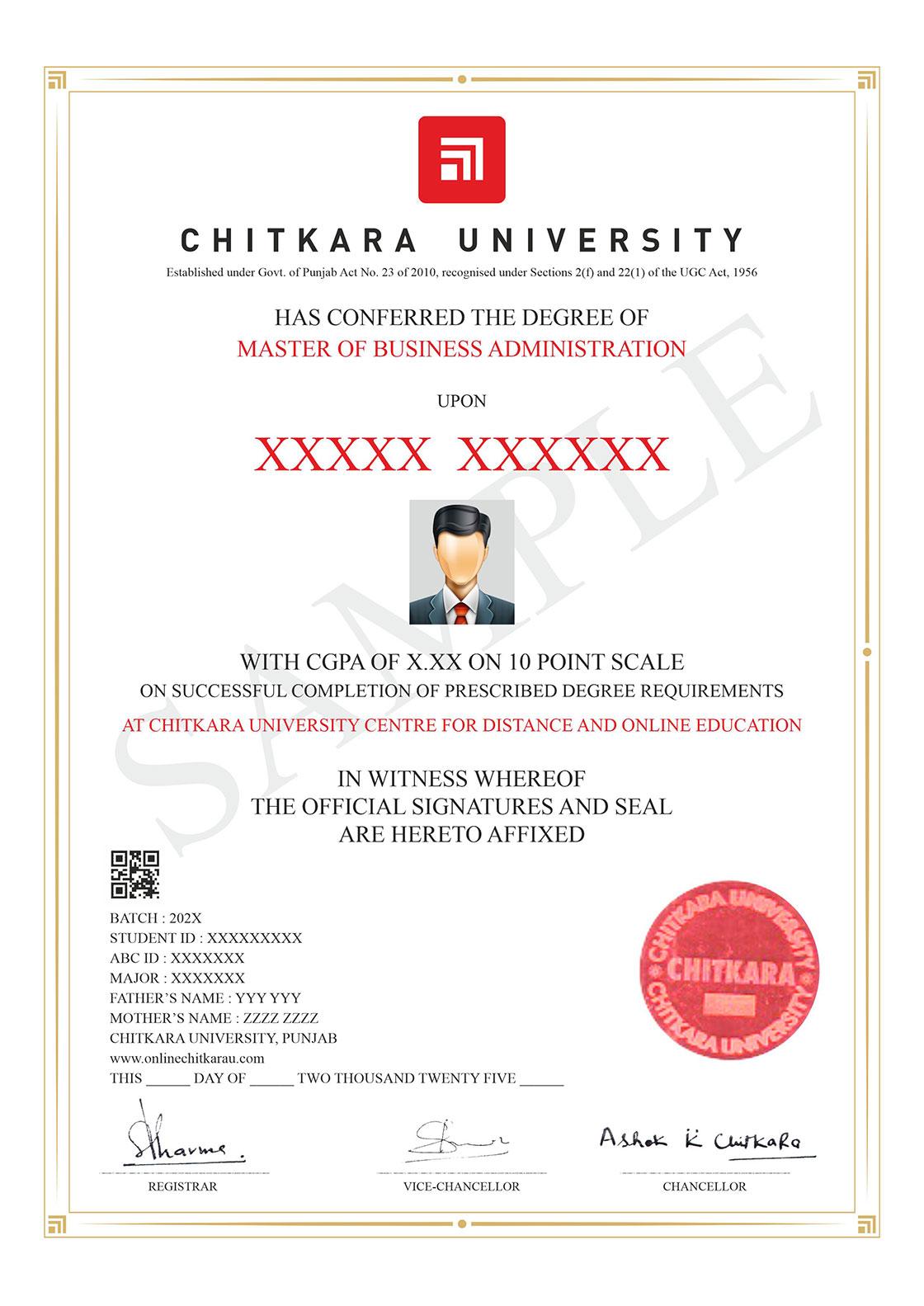 Sample Degree Certificate