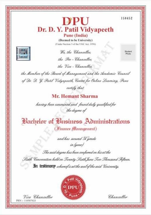 Sample Degree Certificate