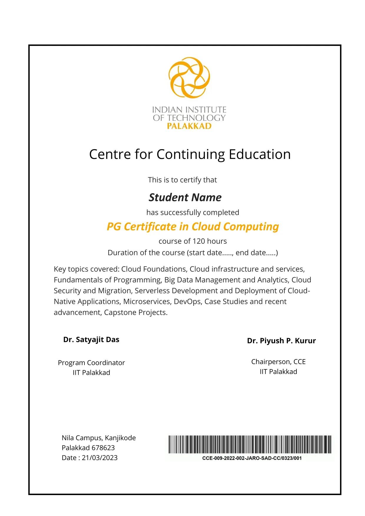 Sample Degree Certificate
