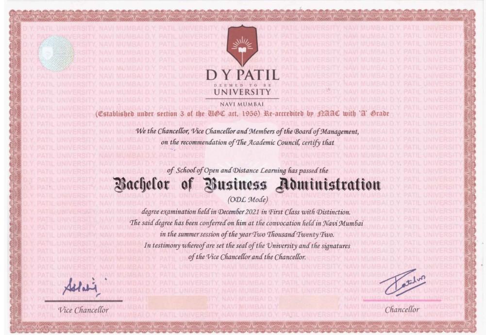 Sample Degree Certificate