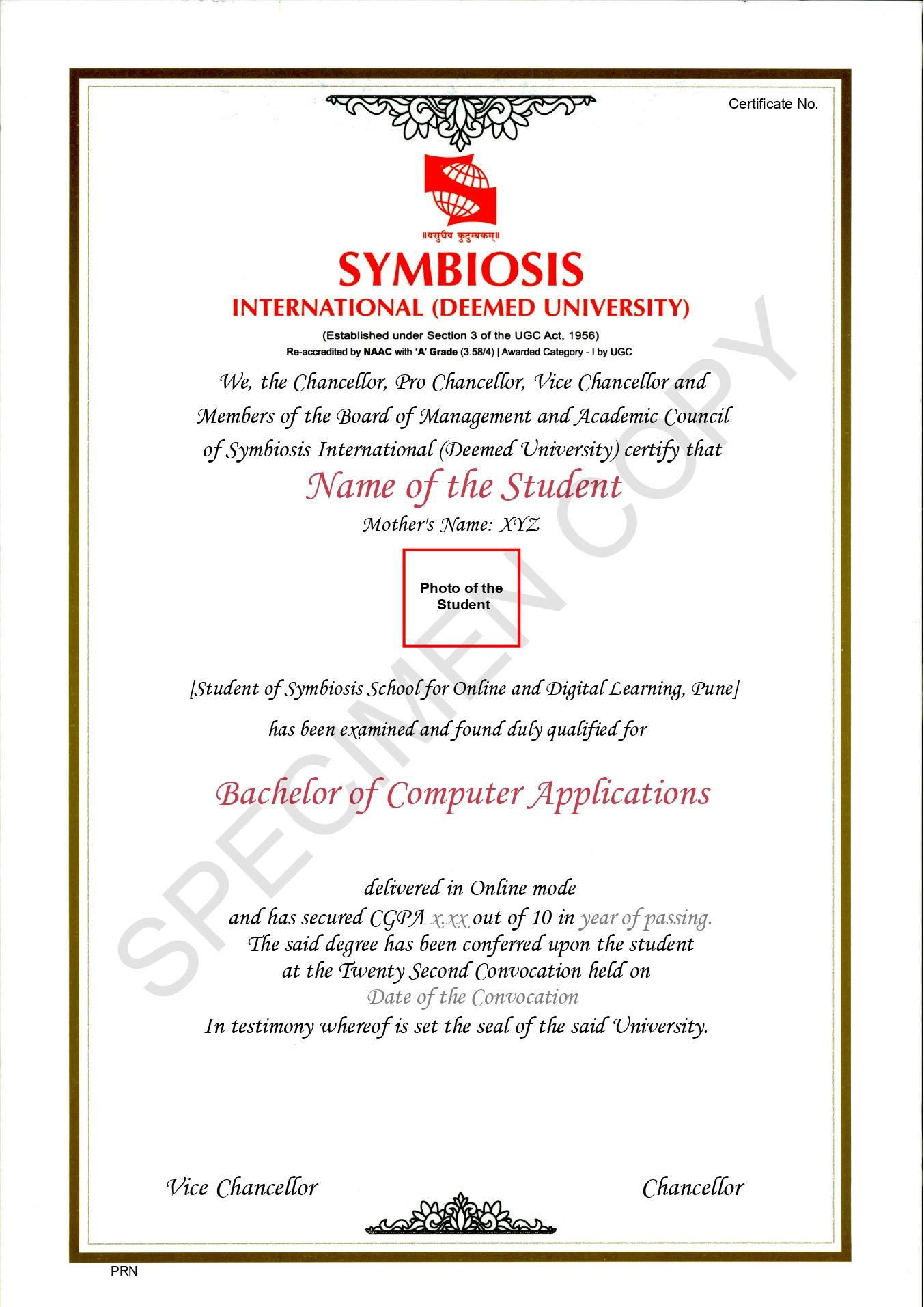 Sample Degree Certificate