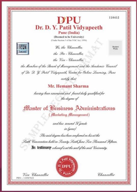 Sample Degree Certificate