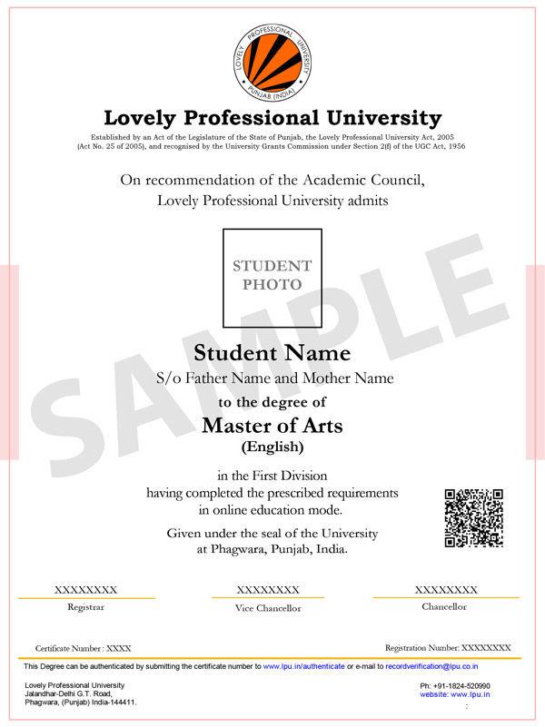 Sample Degree Certificate