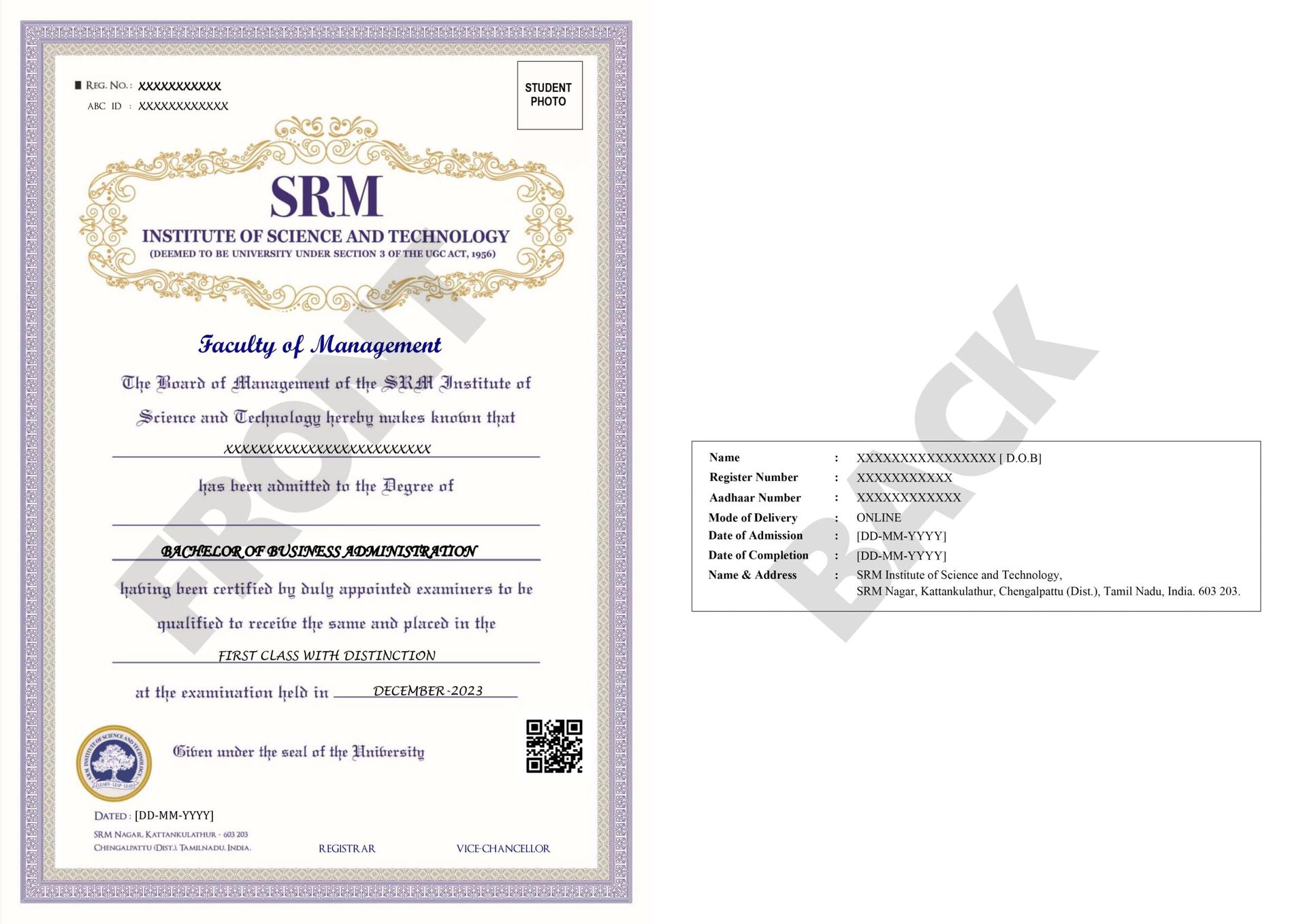 Sample Degree Certificate