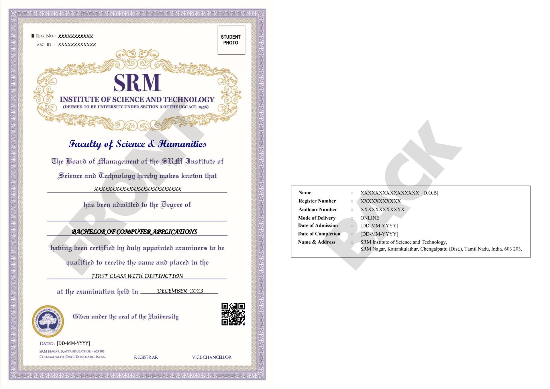 Sample Degree Certificate