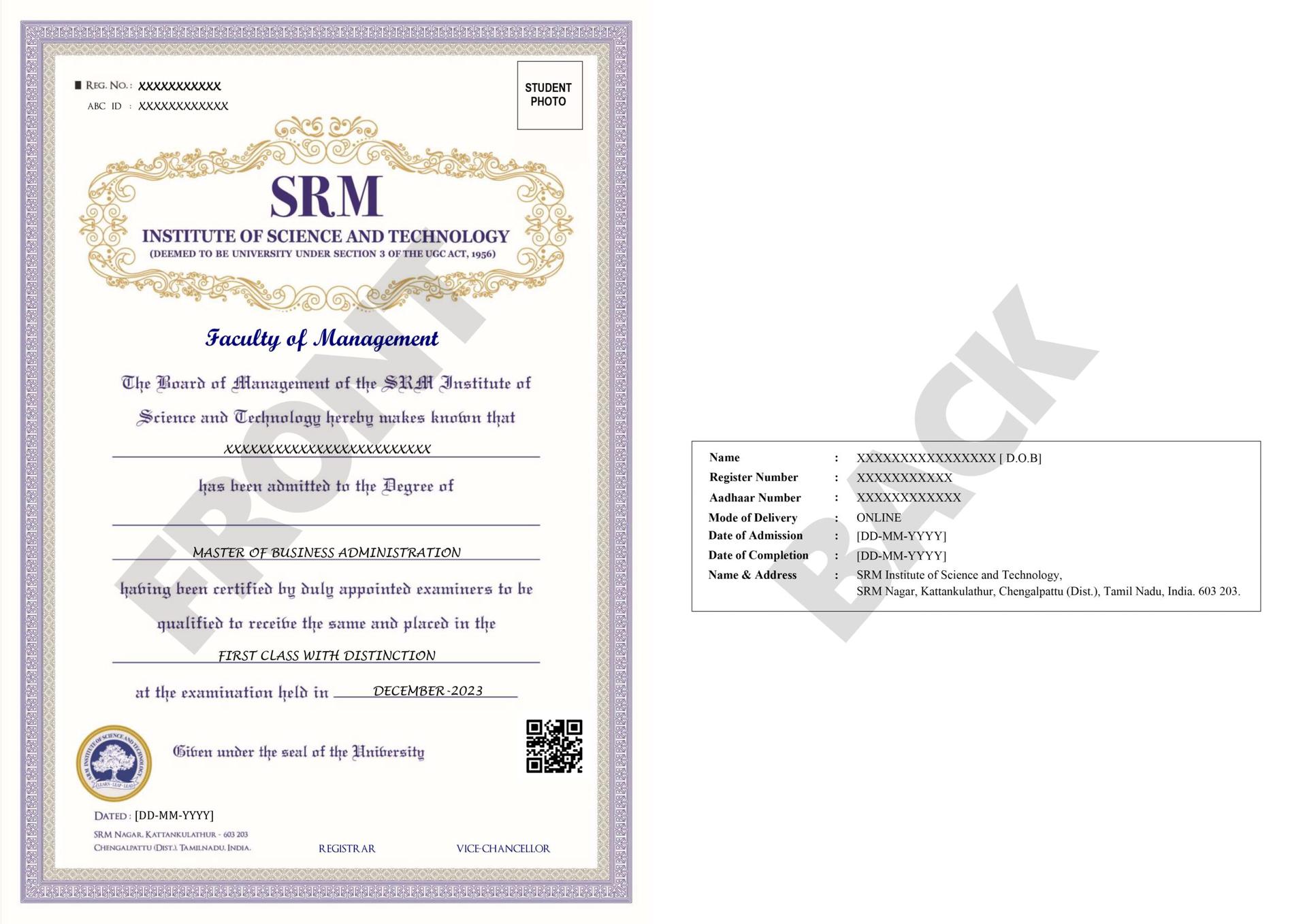 Sample Degree Certificate