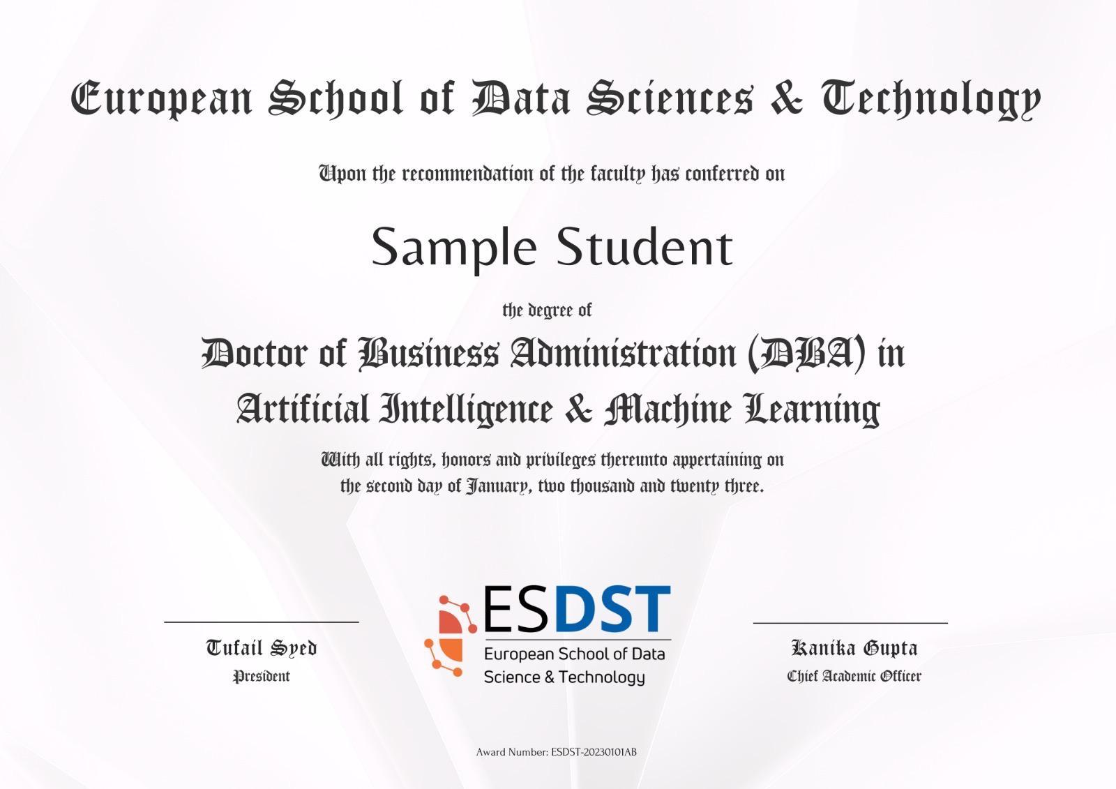 Sample Degree Certificate